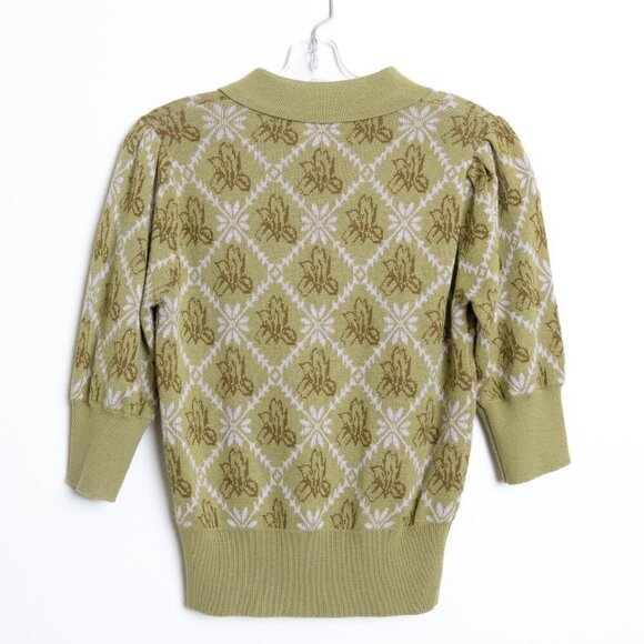 Simple Retro Green Collared Sweater Wool Blend Floral ASO The Recruit Hannah - Picture 5 of 14